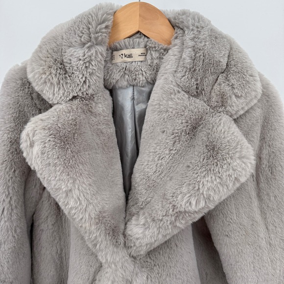 K Zell Mode‎ Statement Faux Fur Coat Jacket Women's Sz S Gray Luxury Teddy Bear - Picture 2 of 15
